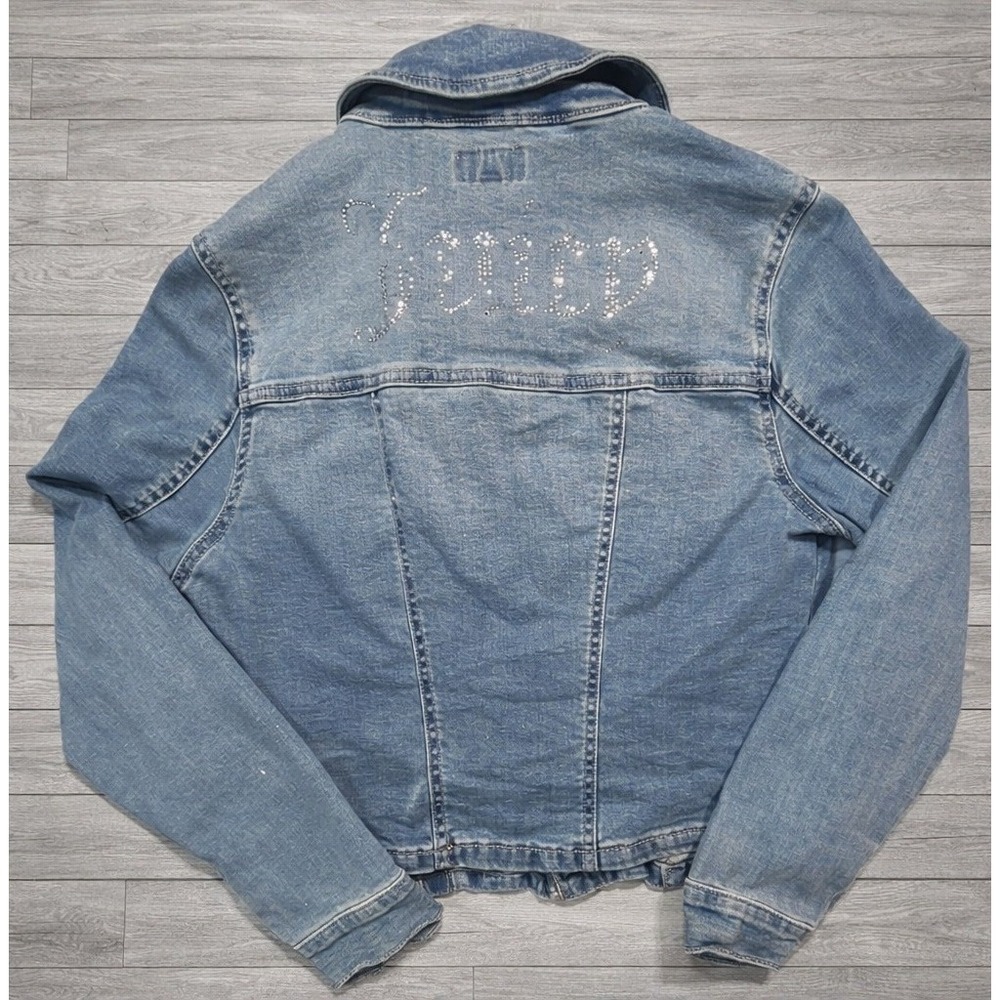 Y2K Juicy Couture Denim Jacket Rhinestone "Jenny" Zip Front USA Women's L
